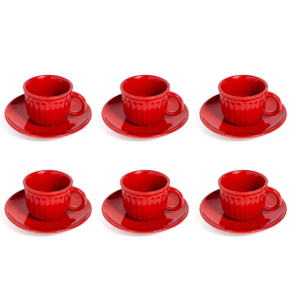 Set 6 Tazzine da caffè con piattino in Ceramica Rosse