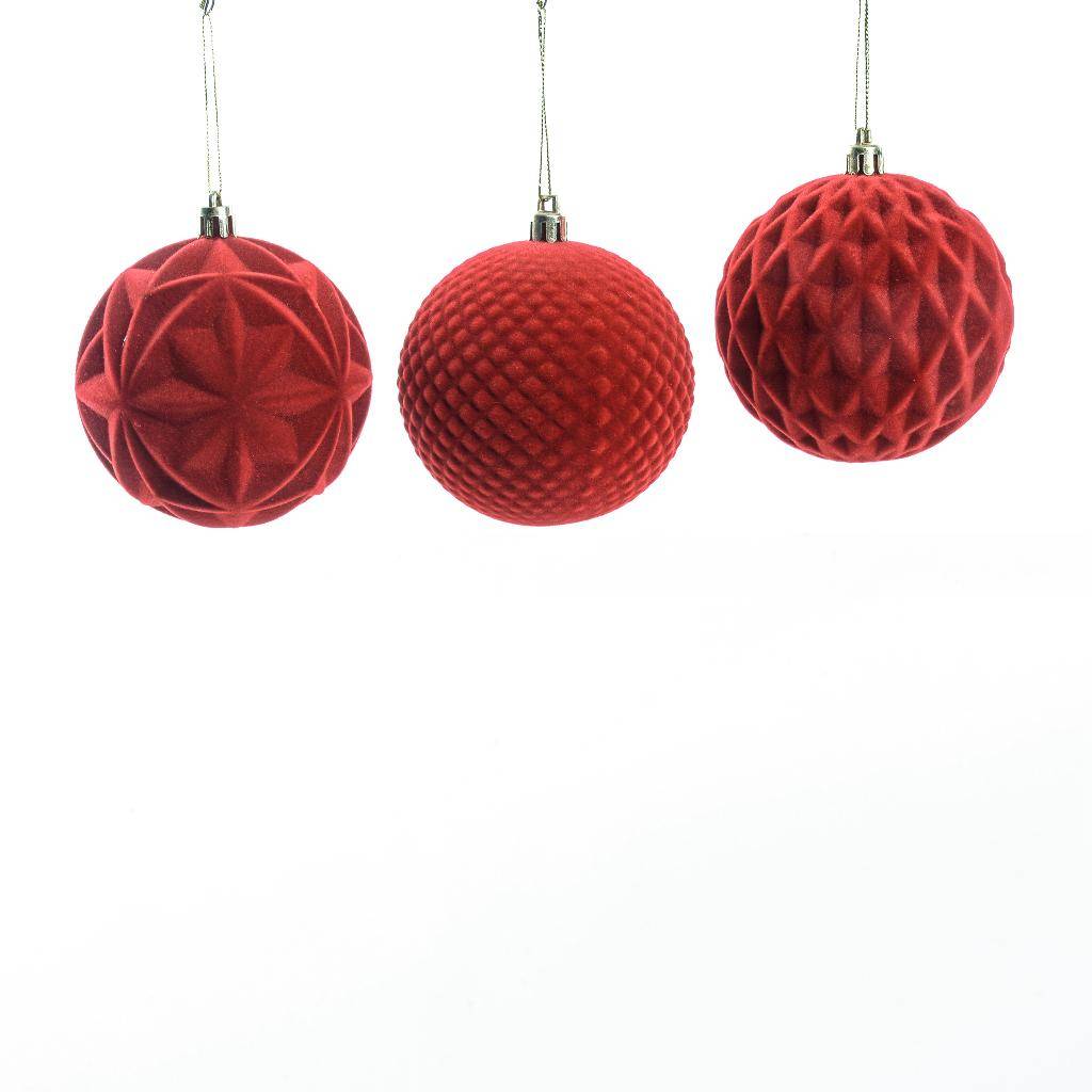 Set 3 Palline Rosse in velluto floccato rosso dis. 1
