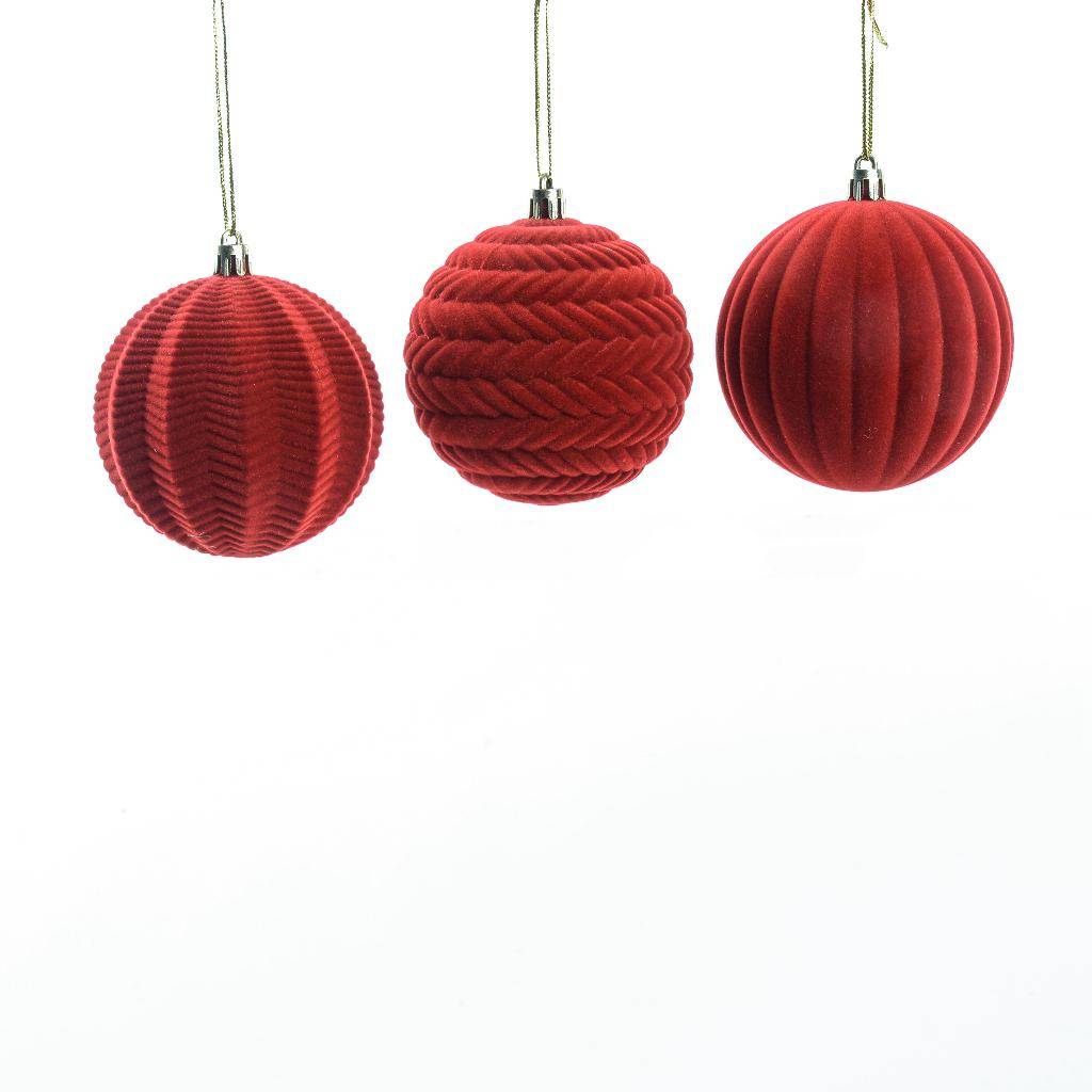 Set 3 Palline Rosse in velluto floccato rosso dis. 2