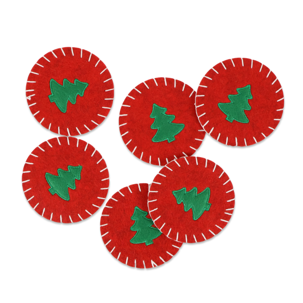 Set 6 Sottobicchieri Rotondi in Pannolenci ricamato Albero