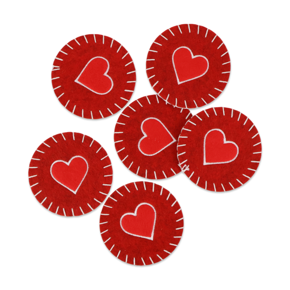 Set 6 Sottobicchieri Rotondi in Pannolenci ricamato Cuore