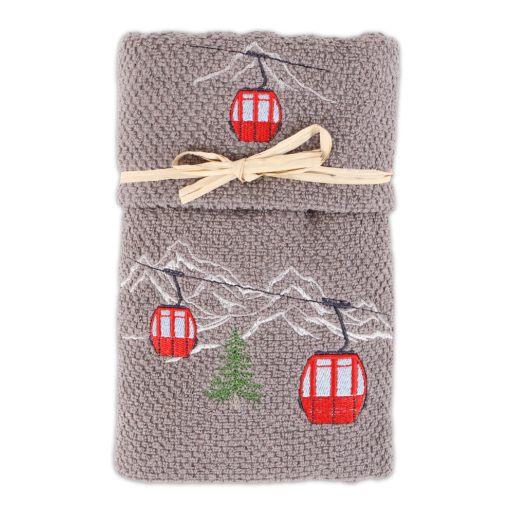 Coppia asciugamani Pop Corn ricamati Cabinovia Fumo