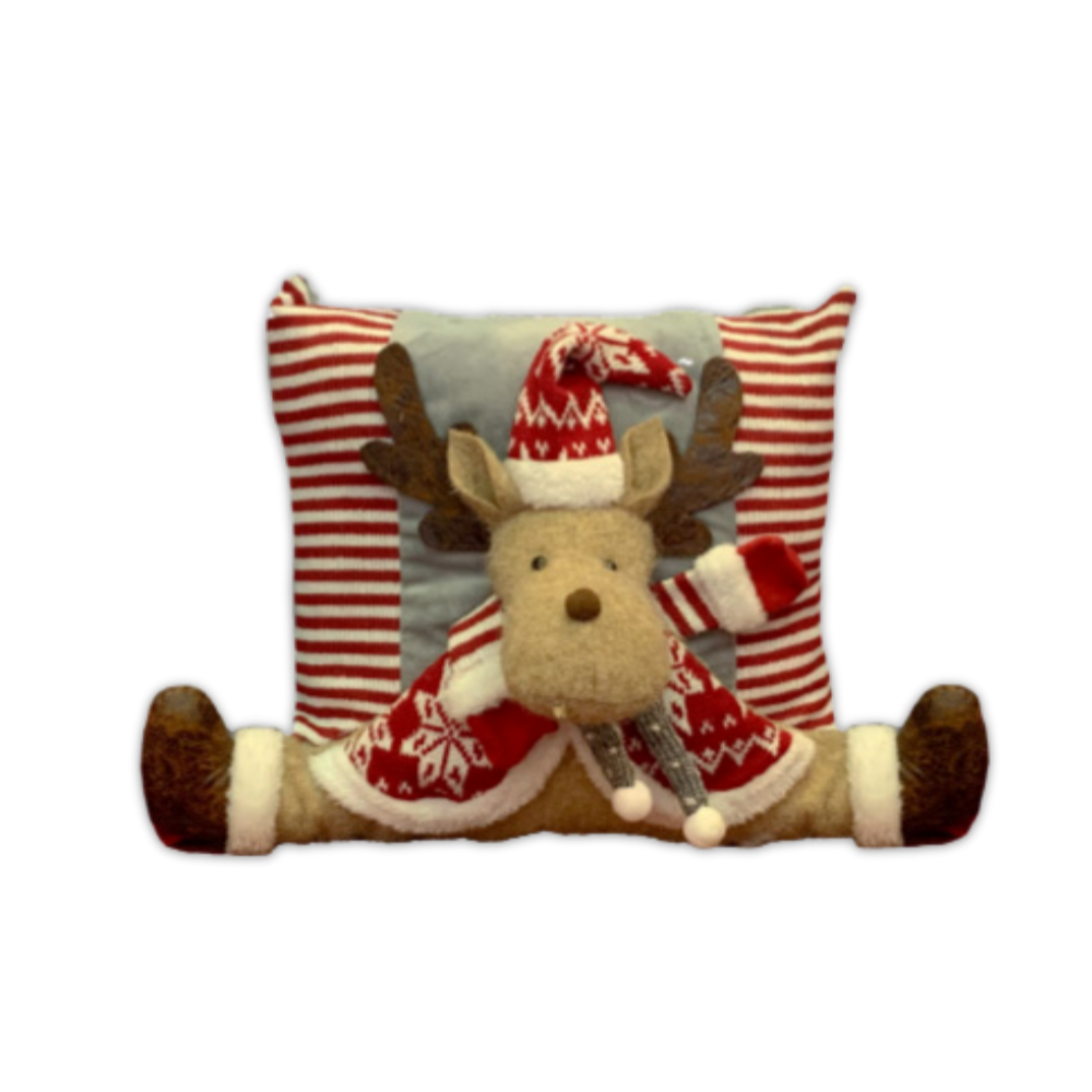 Cuscino Imbottito con applicazioni Renna rigato 45 x 45