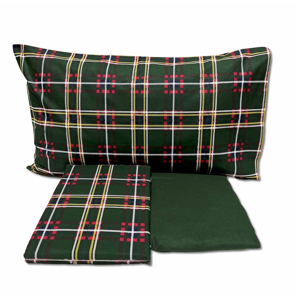 Parure copripiumino Percallino Tartan Verde piazza e mezzo