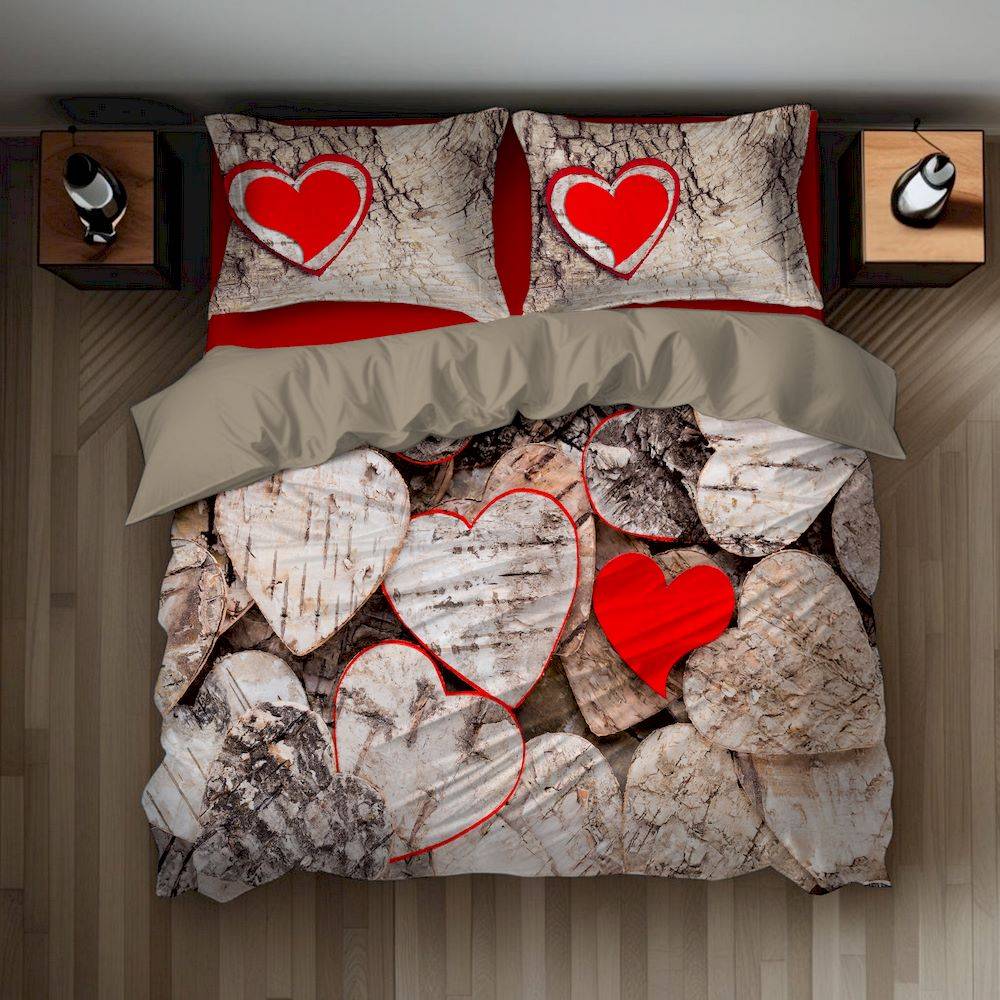  Parure Copripiumino stampa digitale Cuorteccia cuori di legno matrimoniale