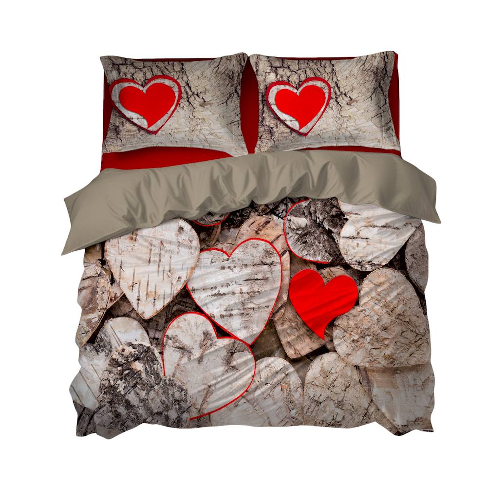  Parure Copripiumino stampa digitale Cuorteccia cuori di legno matrimoniale