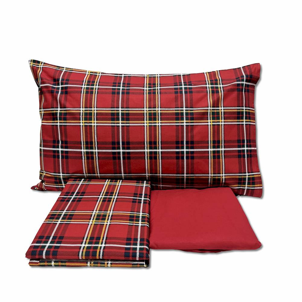 Lenzuola Flanella Tartan rosso singolo