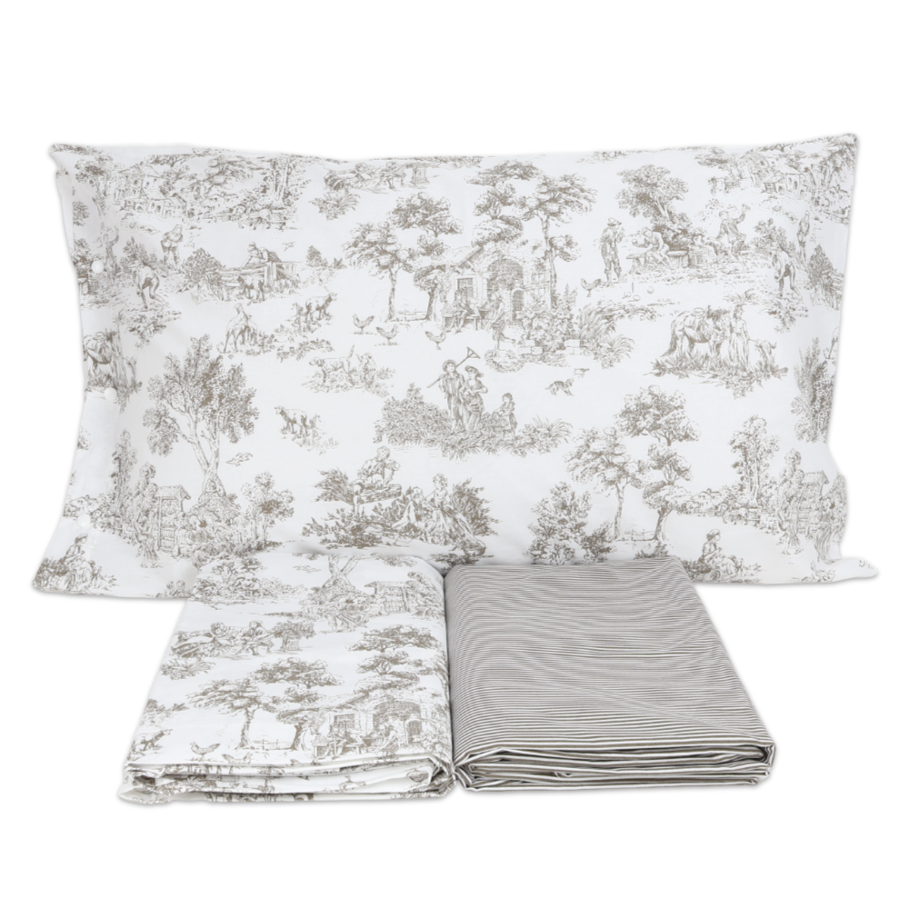 Completo Lenzuola Toile de jouy tortora matrimoniale