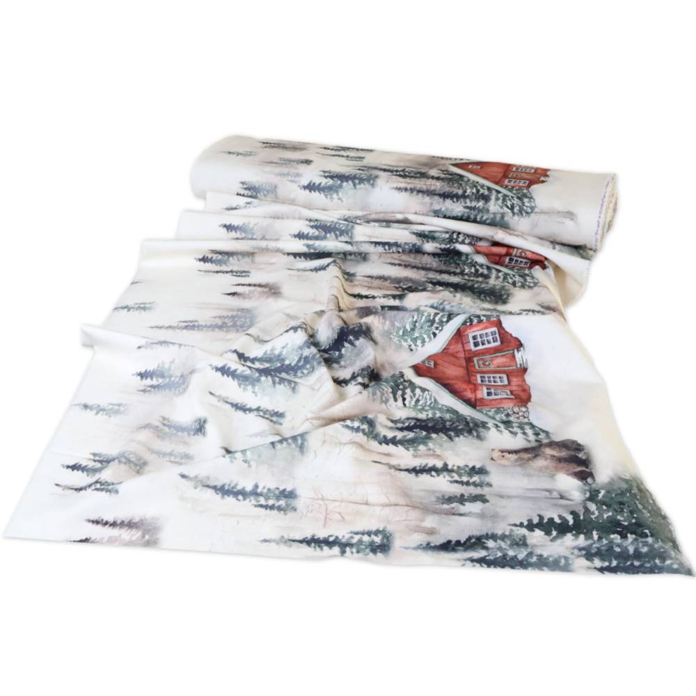 Tessuto a metro Stampa Digitale Paesaggio Innevato e Casine