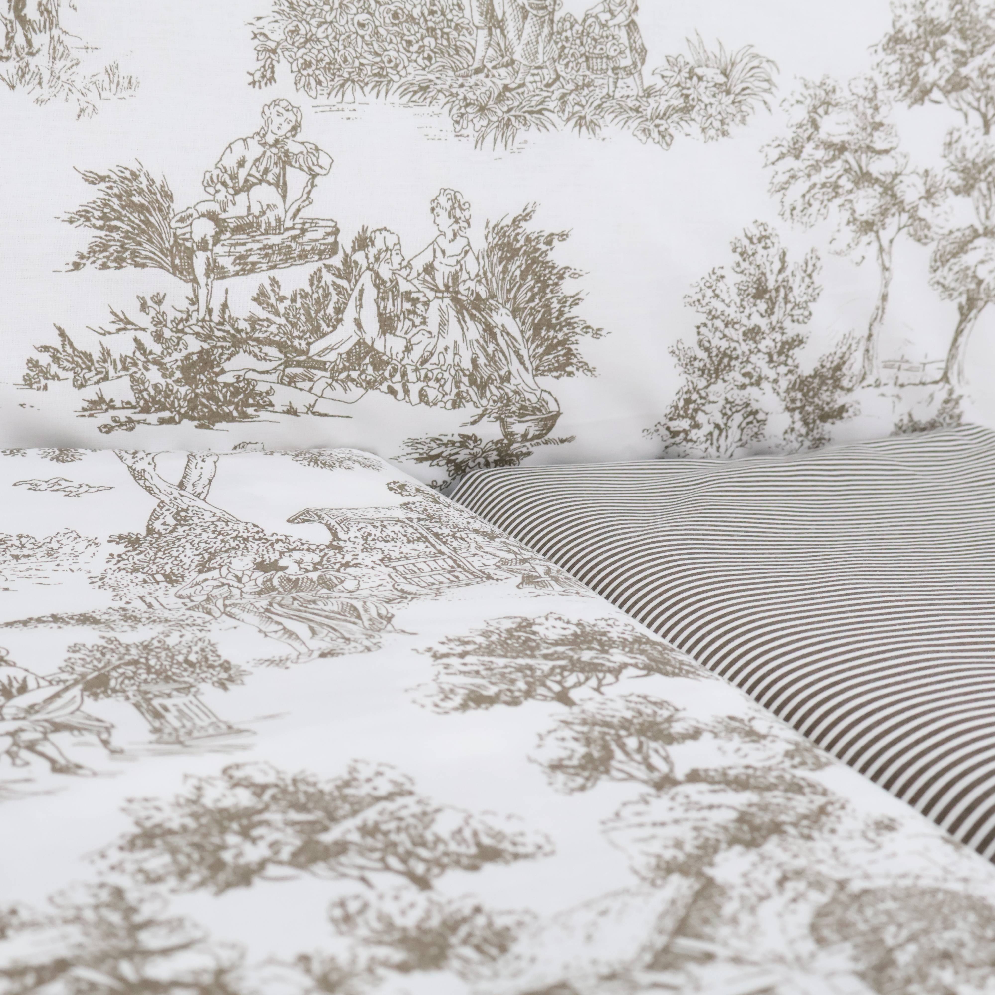 Completo Lenzuola Toile de jouy tortora matrimoniale