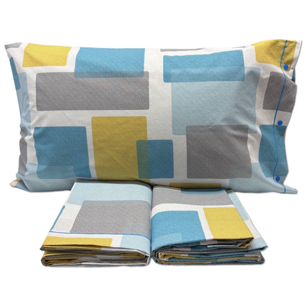 Lenzuola Flanella Square Azzurro matrimoniale