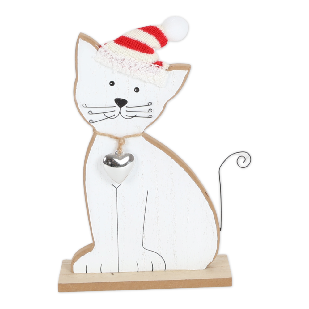 Decorazione in Legno Gatto Gino Bianco