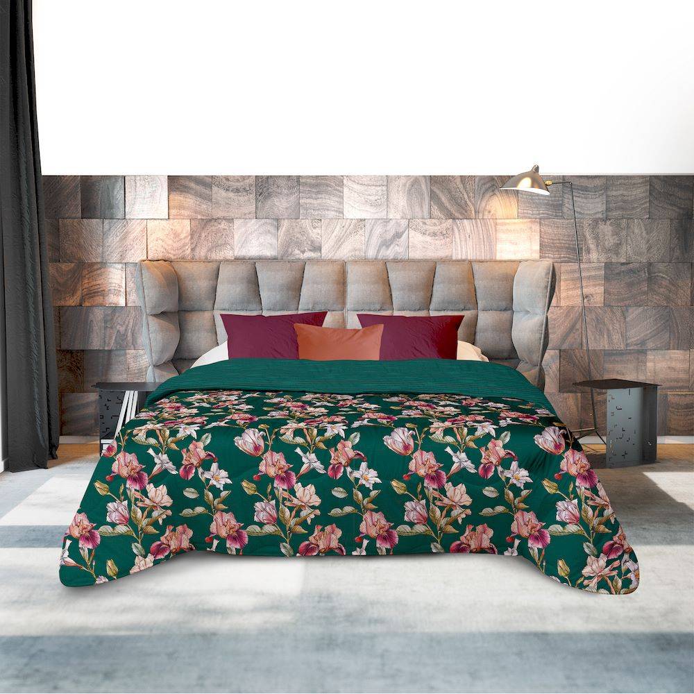 Trapunta Matrimoniale Mia Fiori Stilizzati Petrolio 250 x 260