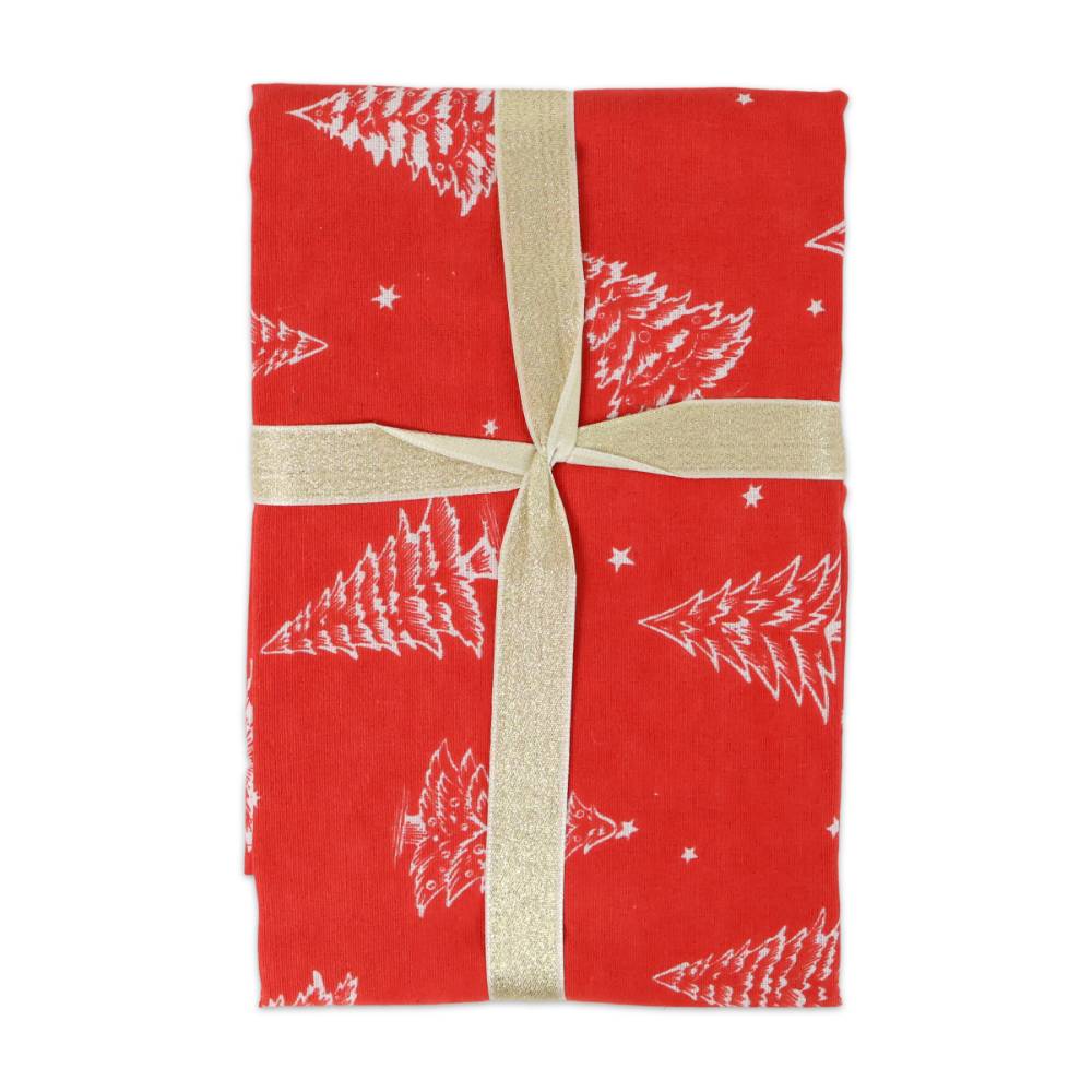 Tovaglia Magic Natale ASS. 6 Alberelli fondo Rosso 130 x 450