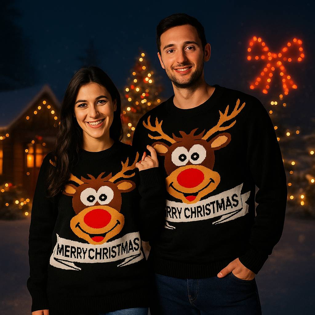 Maglione natalizio Renna Rudolf nero