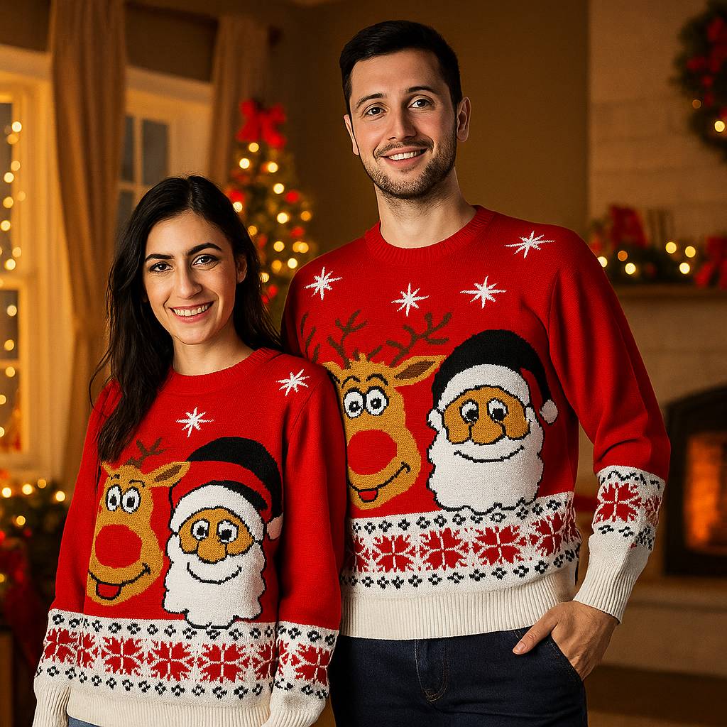 Maglione natalizio Rudolf e babbo rosso