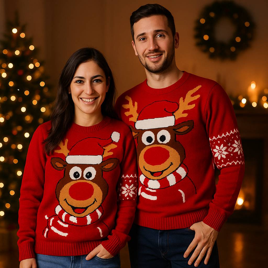 Maglione natalizio Renna Rudolf rosso