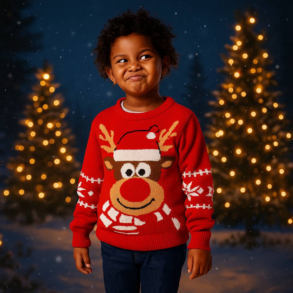 Maglione natalizio Bambino Renna Rudolf rosso