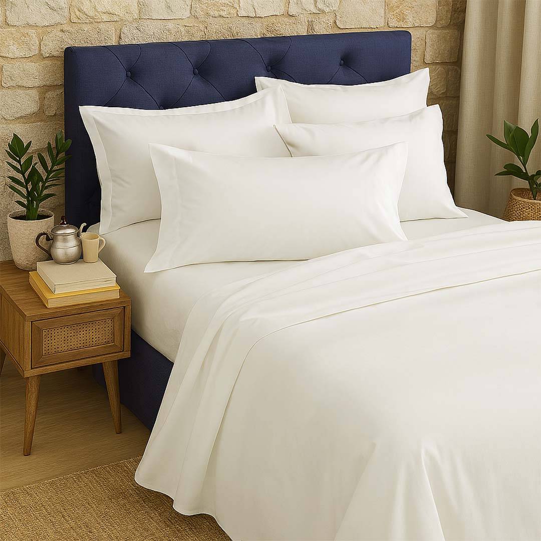 Completo Lenzuola Percalle BIANCA Matrimoniale