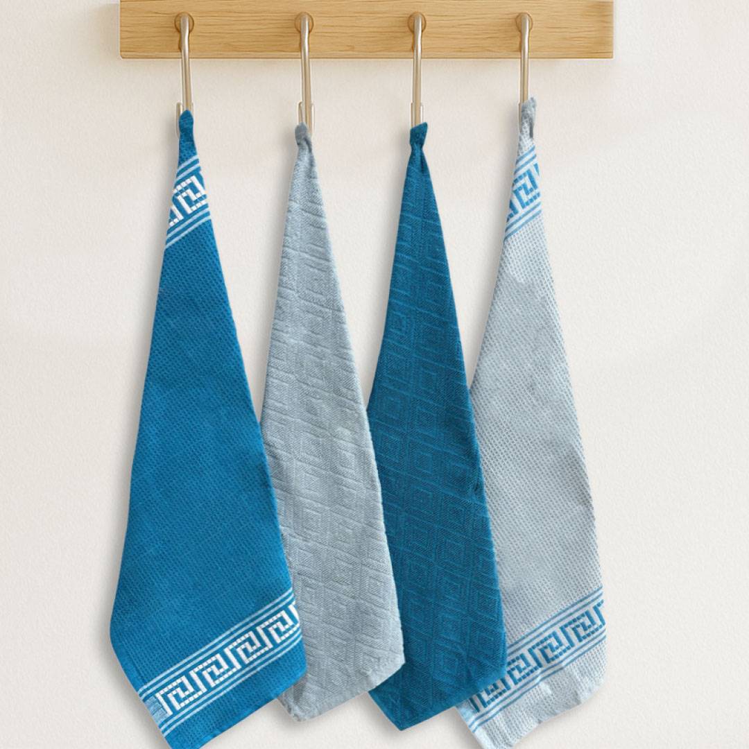 Set 4 Canovacci Spugna e Nido d'Ape Bollywood Acqua