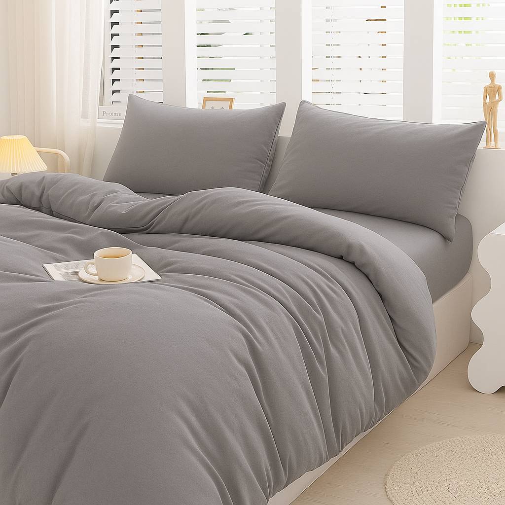 Parure copripiumino Antigua Jersey no stiro Grigio Matrimoniale