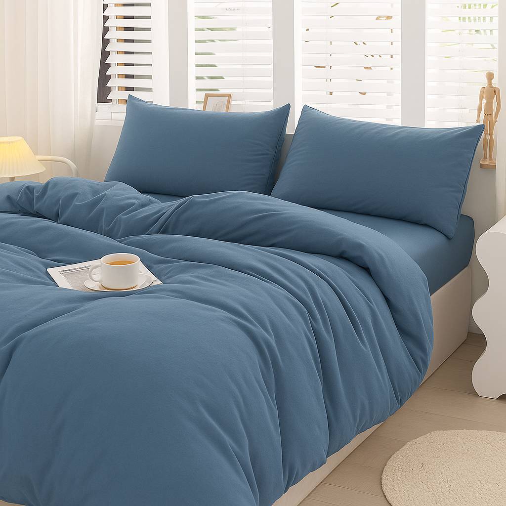 Parure copripiumino Antigua Jersey no stiro Blu Singolo