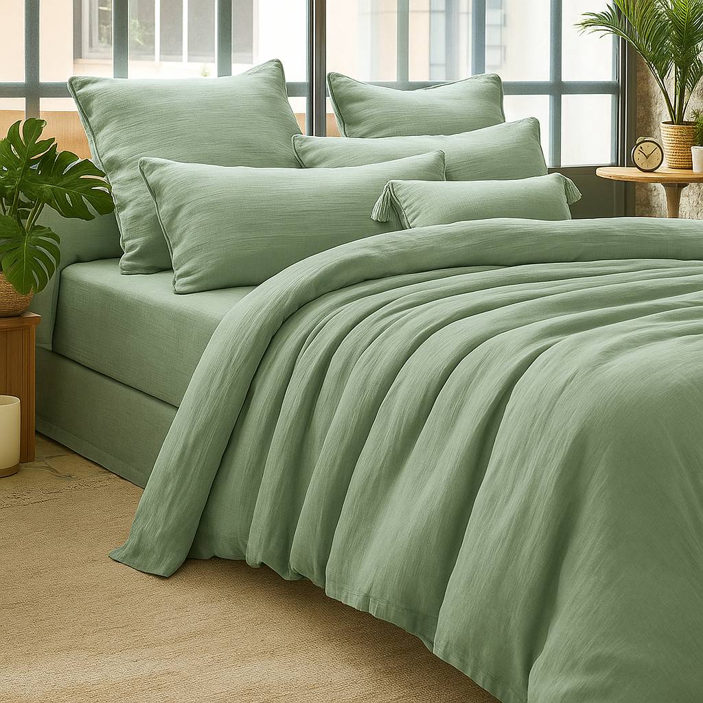 Parure copripiumino Lume Doppia Mussola Salvia Matrimoniale