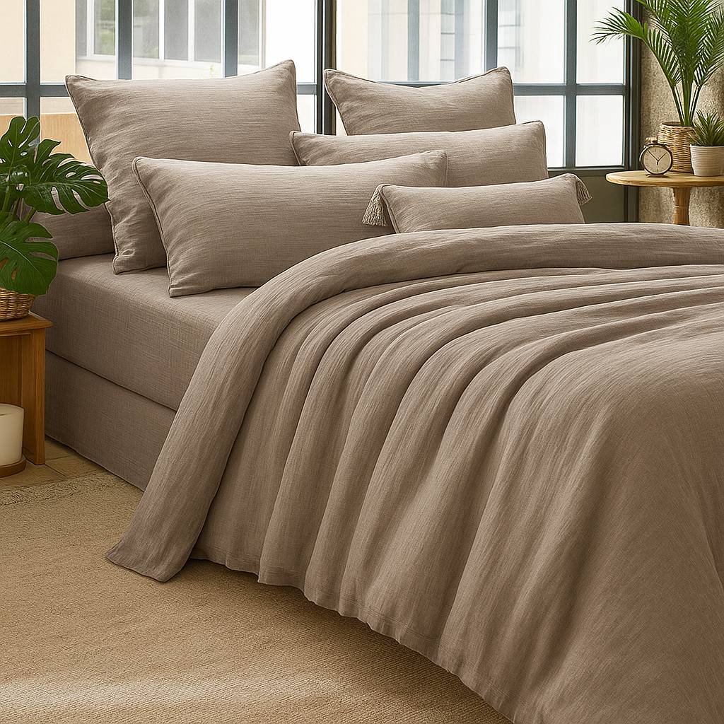 Parure copripiumino Lume Doppia Mussola Tortora Matrimoniale