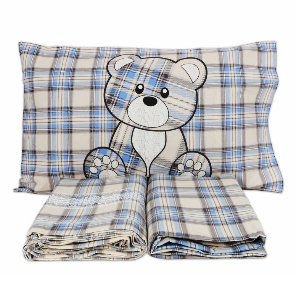 Lenzuola Flanella Orsetto Kilt Azzurro Matrimoniale