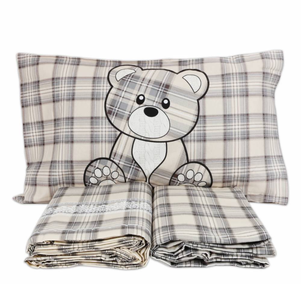 Lenzuola Flanella Orsetto Kilt Grigio Matrimoniale