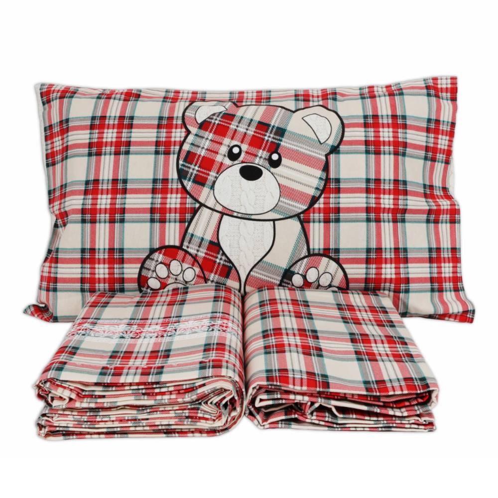 Lenzuola Flanella Orsetto Kilt Rosso Matrimoniale