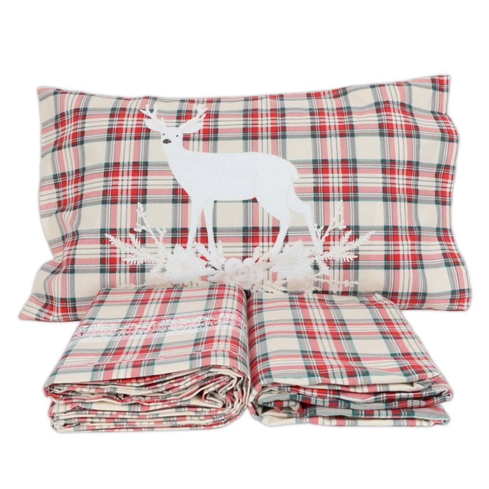 Lenzuola Flanella Cervo Tartan Rosso Matrimoniale