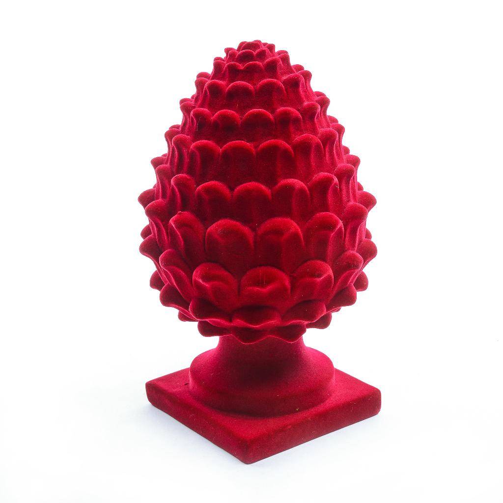 Decorazione Pigna da appoggio in Poliresina Floccata Bordeaux 13 x 23