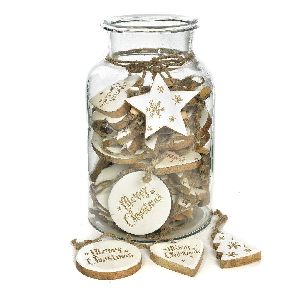 Pendente in Legno Laccato Bianco Merry Christmas Cerchio