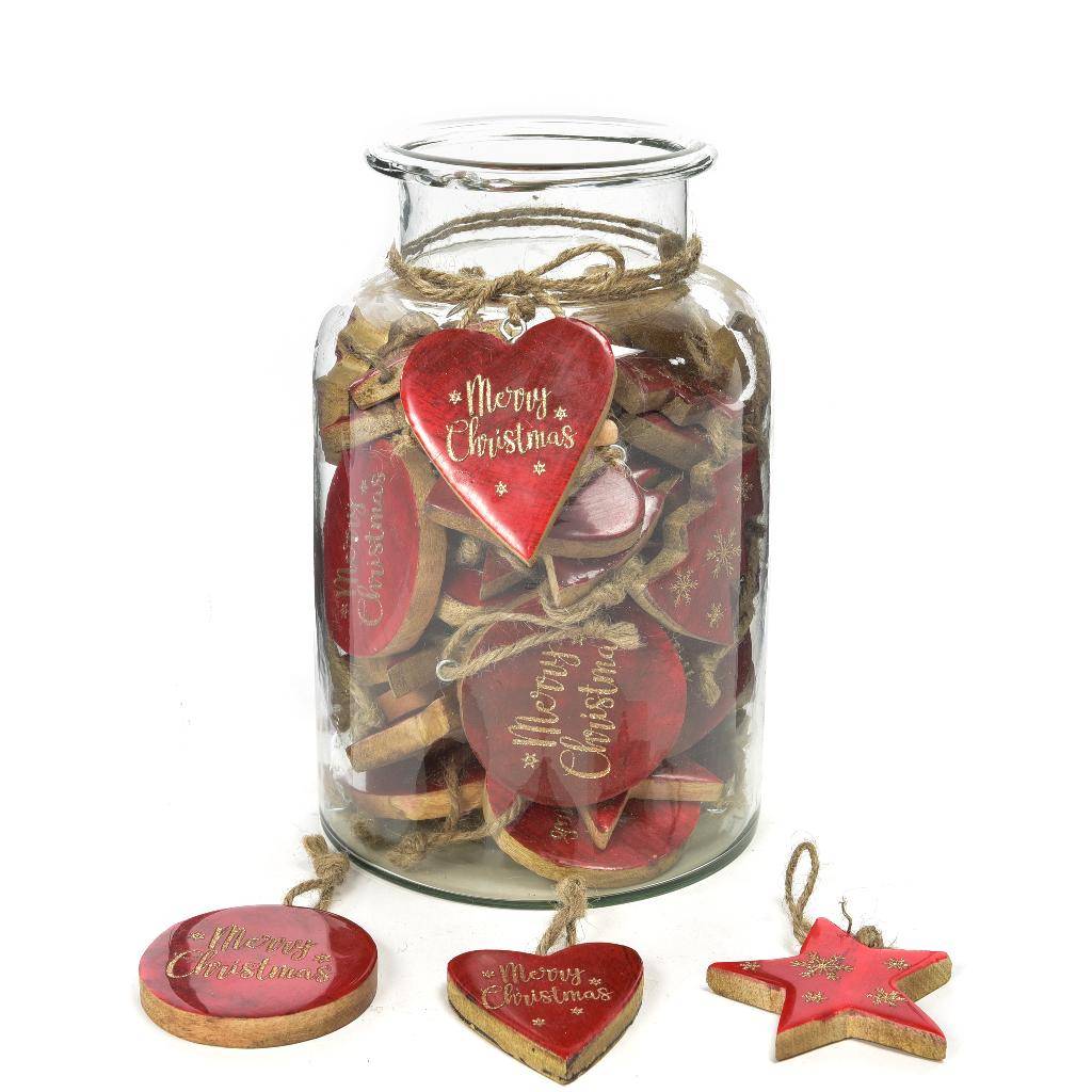 Pendente in Legno Laccato Rosso Merry Christmas Cerchio