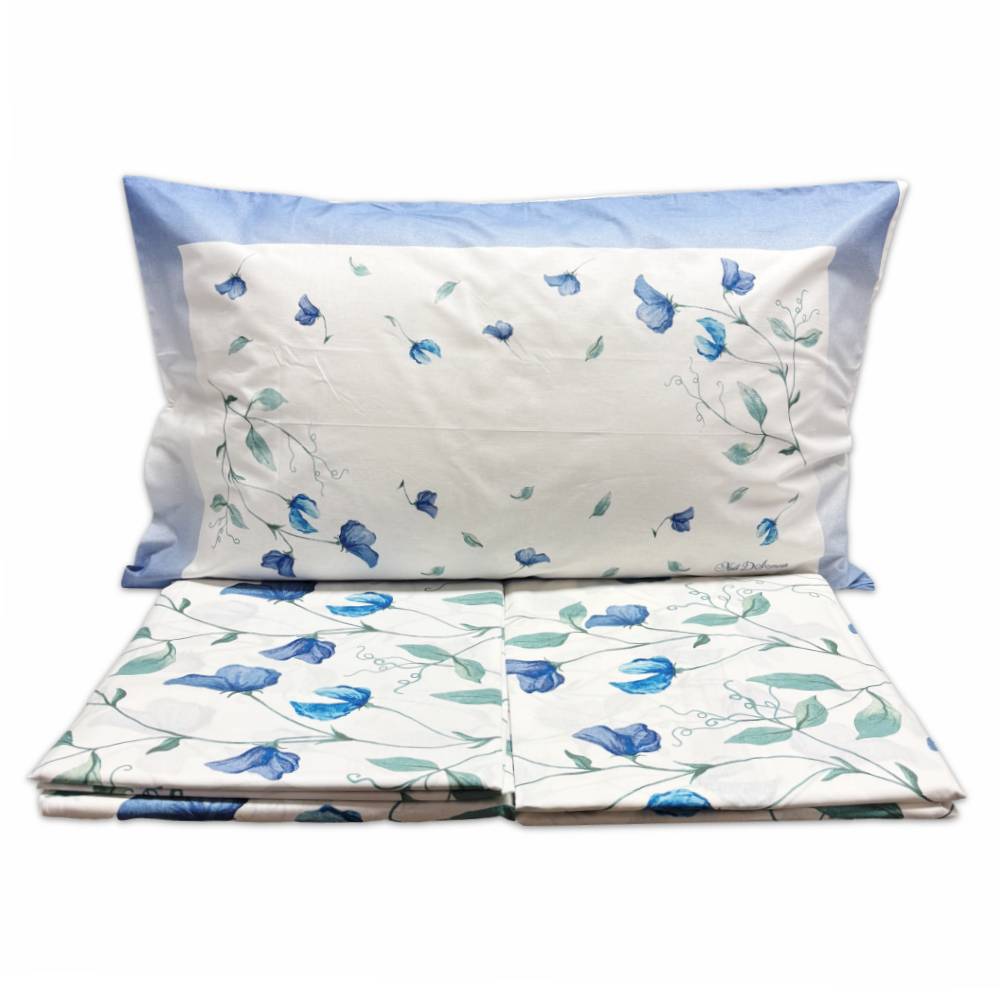 Lenzuola Flanella Venezia Petali Azzurri Matrimoniale
