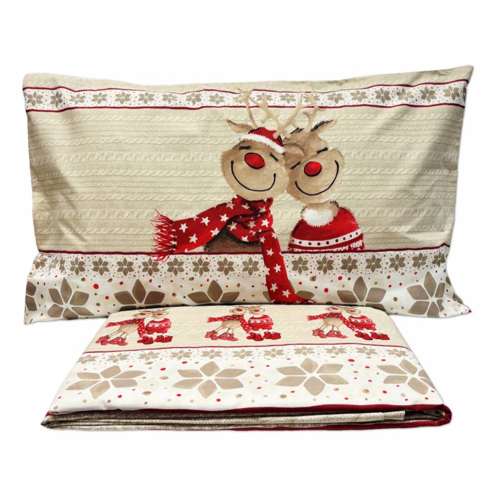 Lenzuola Flanella Renne Rosso Matrimoniale