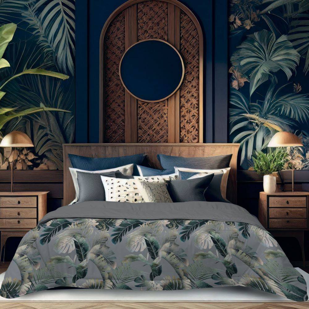 Trapunta matrimoniale Sveva Velluto Foglie grigio 250 x 260