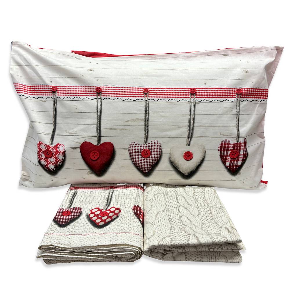 Lenzuola Flanella Cuori appesi Rosso Matrimoniale
