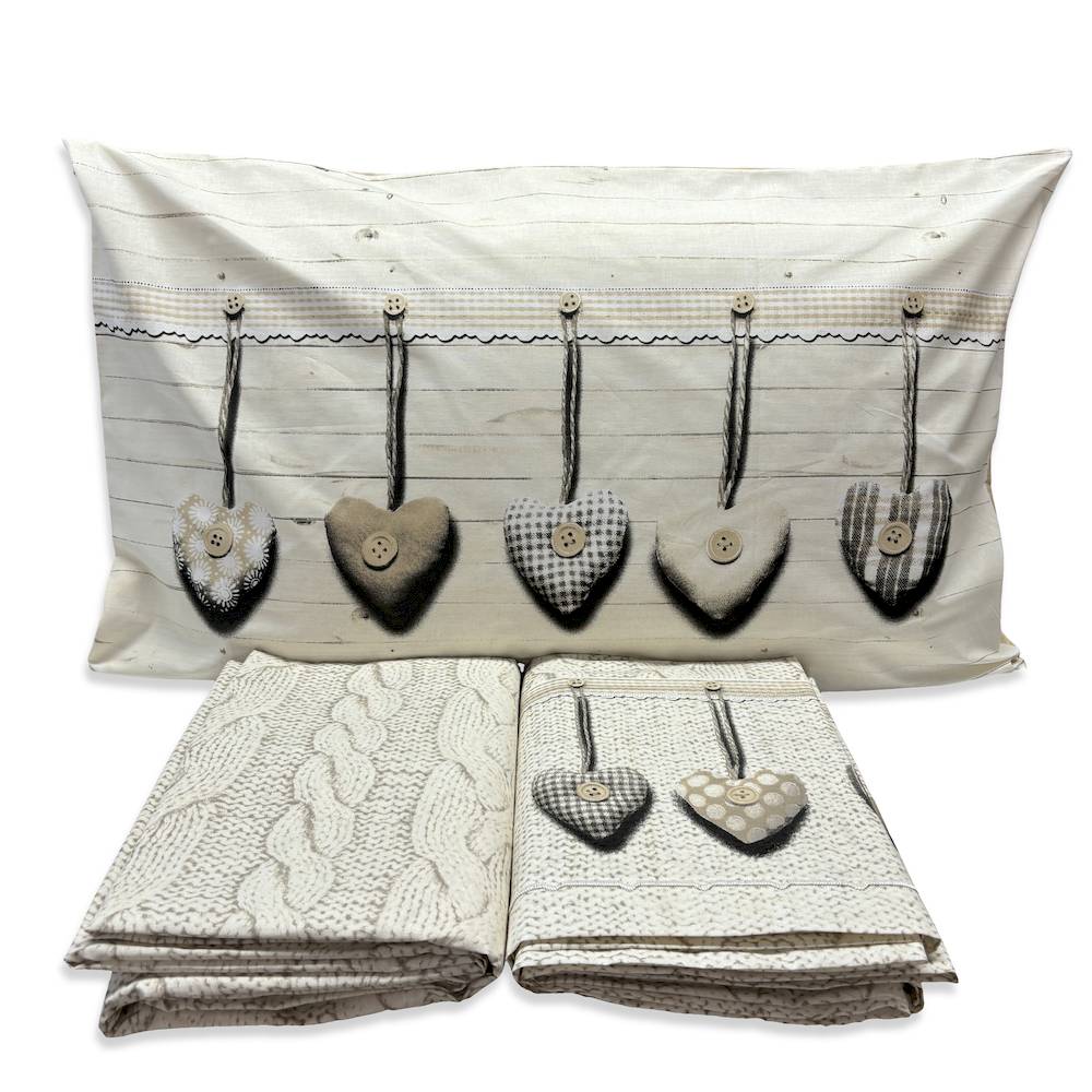 Lenzuola Flanella Cuori appesi Beige Matrimoniale