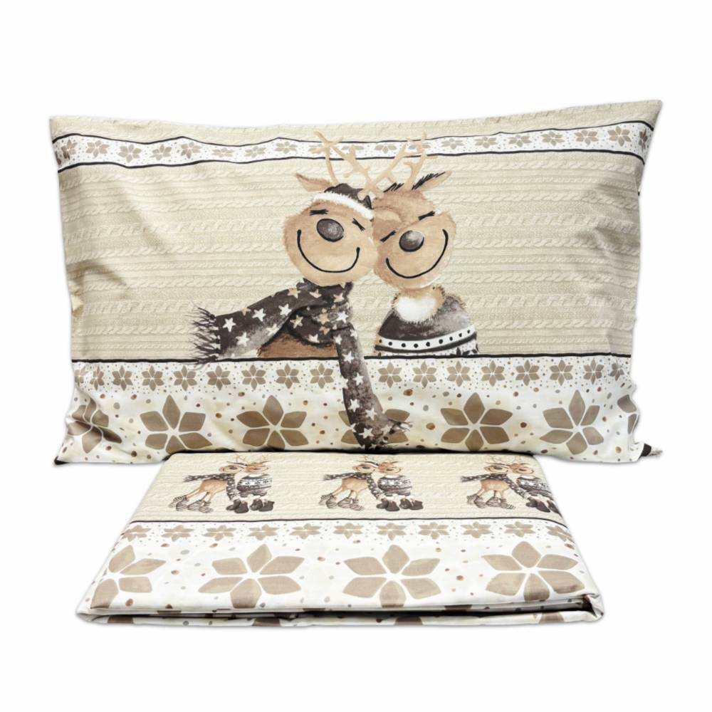 Lenzuola Flanella Renna Beige Matrimoniale