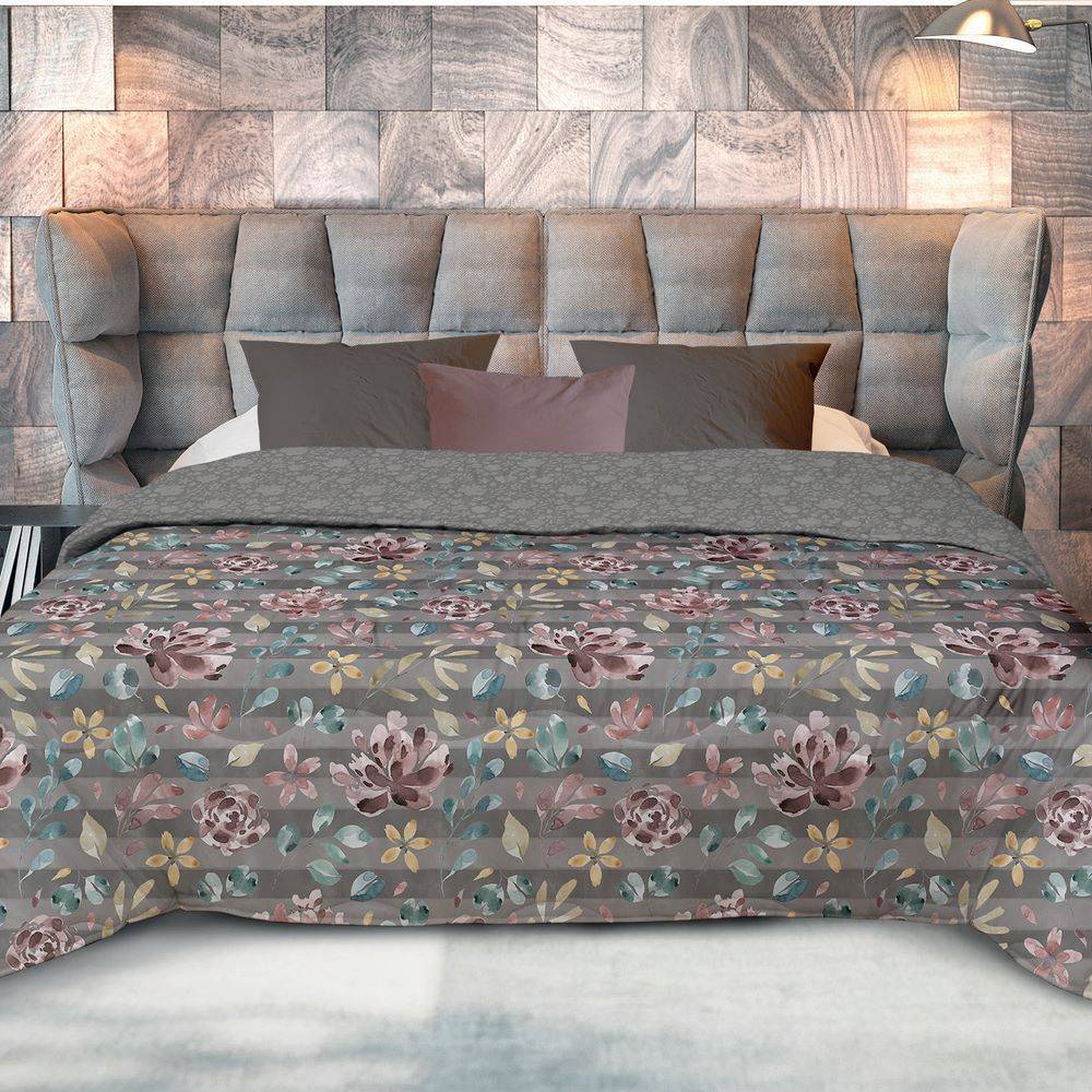 Trapunta Matrimoniale Mia Fiorifoglie stampa digitale grigio 250 x 260