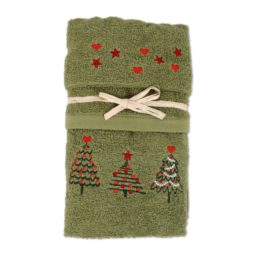 Coppia asciugamani ricamati Alberelli Verde