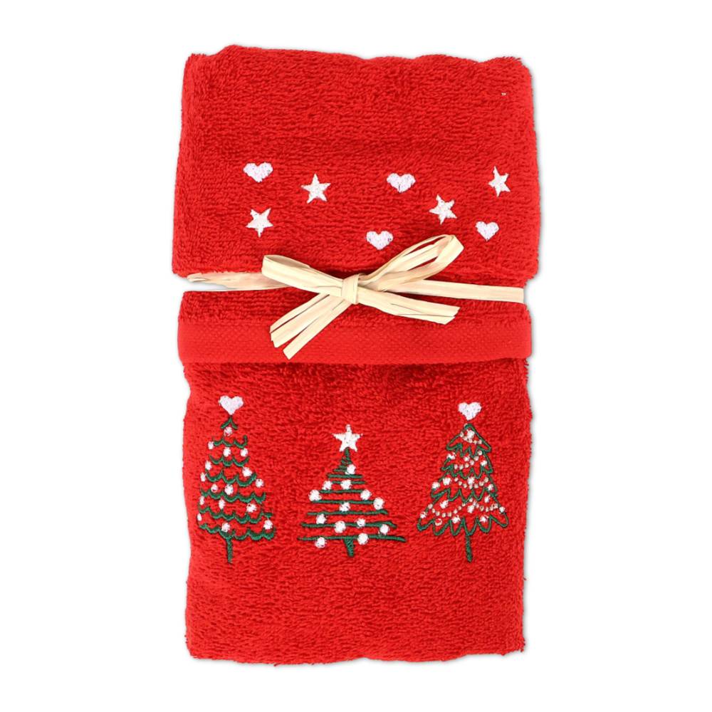 Coppia asciugamani ricamati Alberelli Rossi