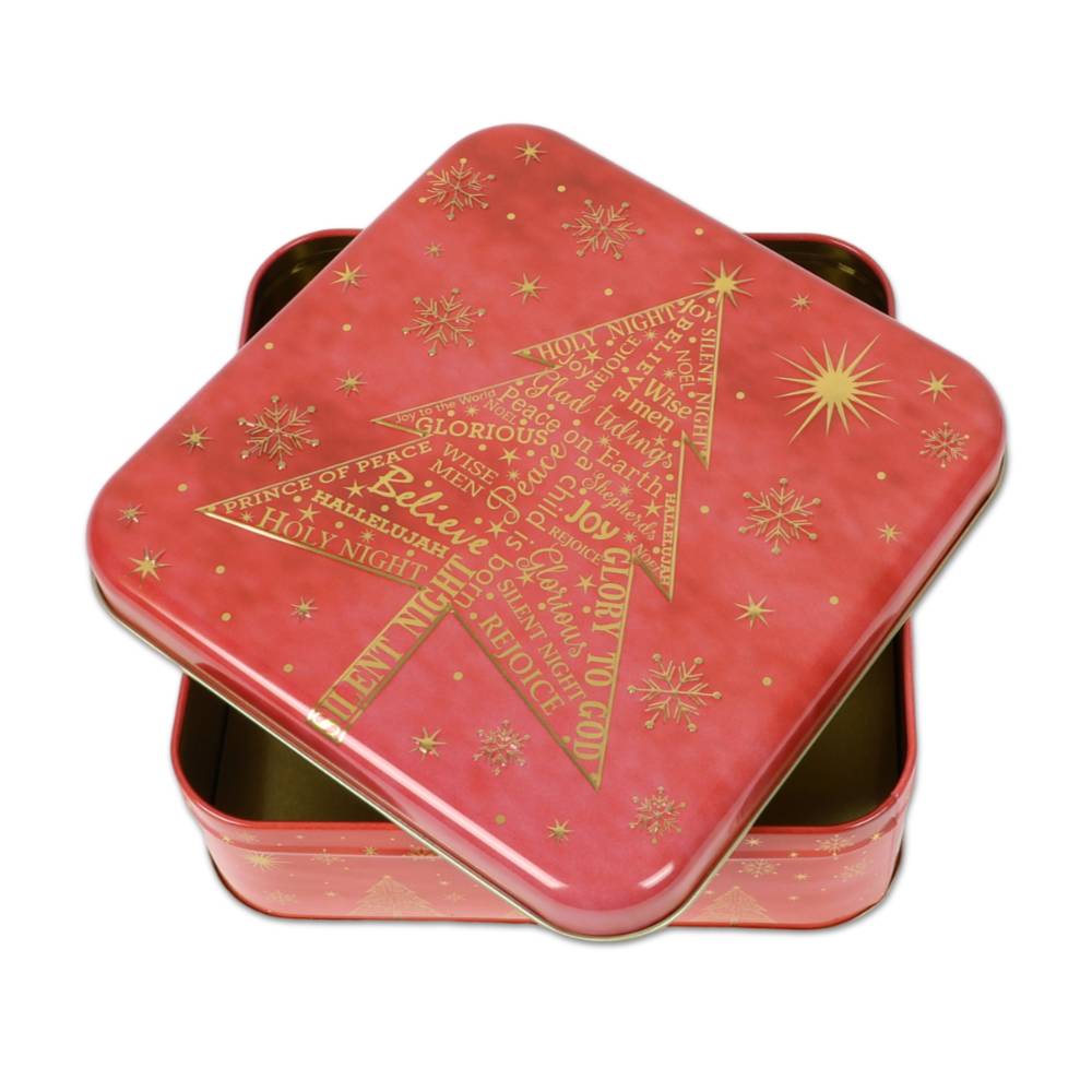 Scatola Natalizia in Latta Alberello Rosso 17 x 17 x 6 cm