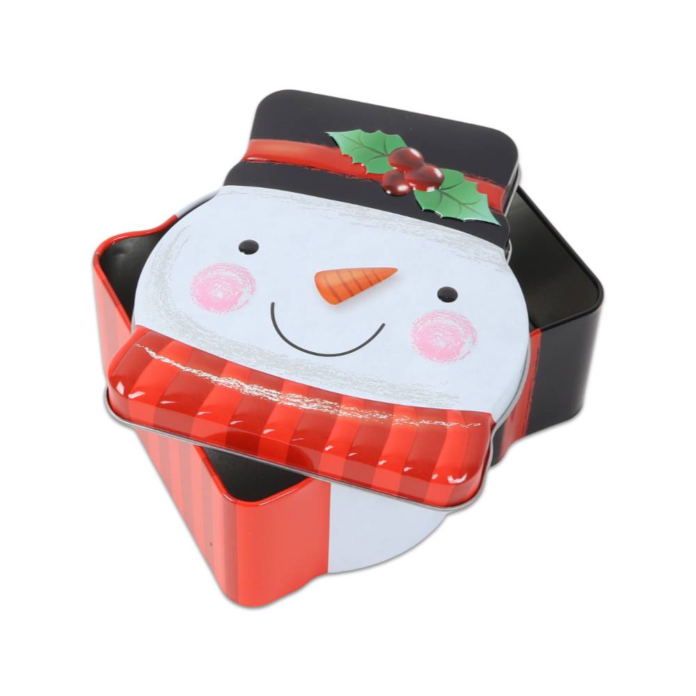 Scatola Natalizia in Latta Sagomata Pupazzo di Neve