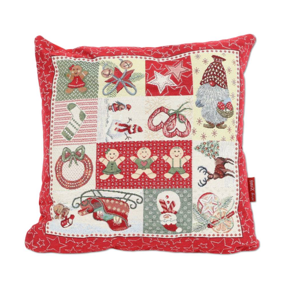 Cuscino Imbottito in gobelin cinigliato Christmas Patchwork 50 x 50