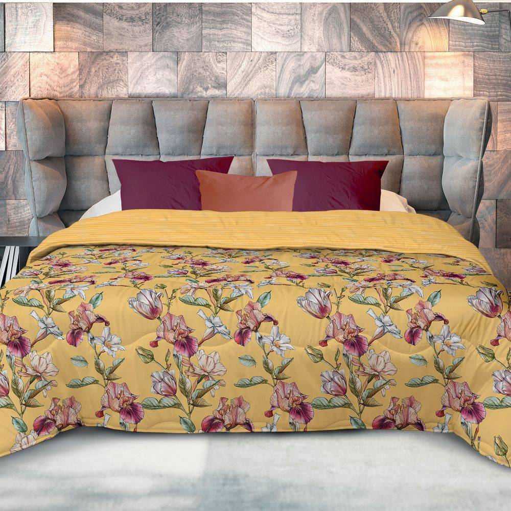 Trapunta Matrimoniale Mia Fiori Stilizzati ocra 250 x 250