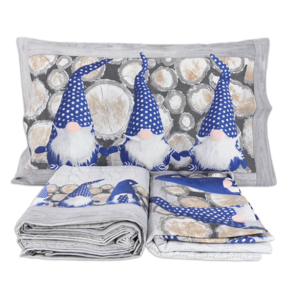 Lenzuola Flanella Gnomi Blu Matrimoniale