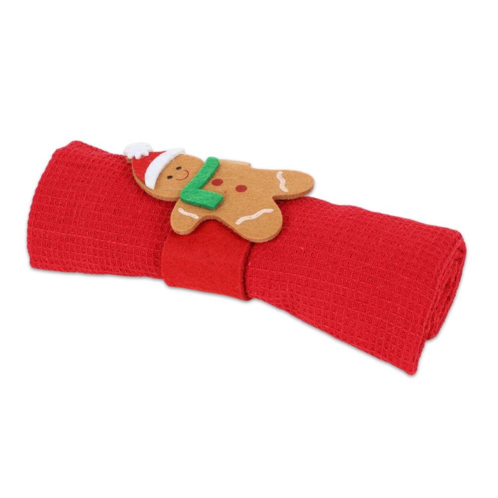 Canovaccio nido d'ape Navidad con Portatovagliolo in Feltro Pan di Zenzero